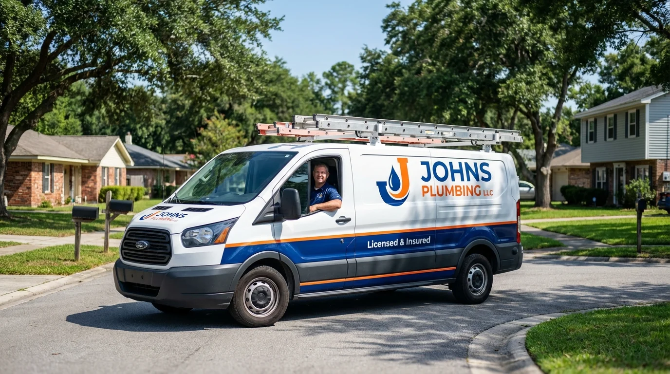Johns Plumbing LLC service van in Felton, DE