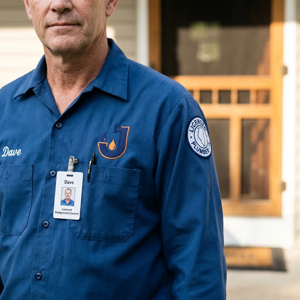 Licensed plumber showing ID badge in Felton, DE