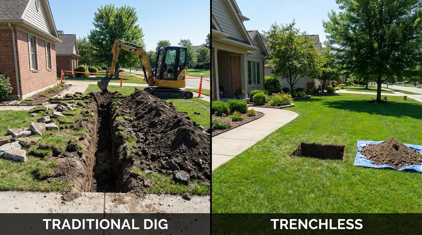 Trenchless sewer repair with minimal yard damage versus traditional excavation in Felton, DE